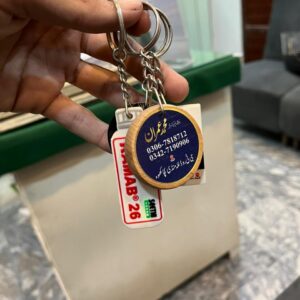 fully customized wood keychain your name & contacts